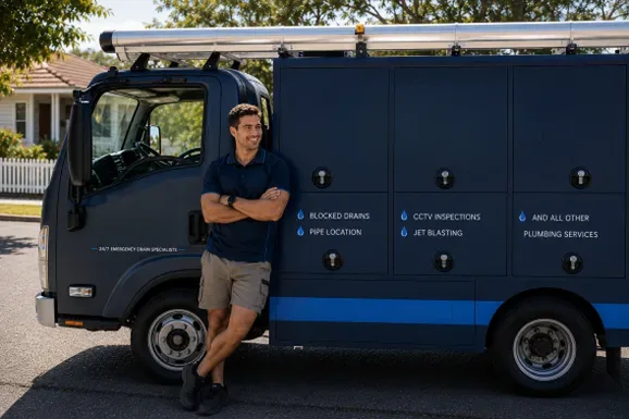Licensed Kensington plumber at the van